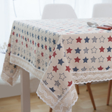 棉麻蕾丝花边星星图案简约欧式餐桌布艺沙发茶几盖巾定制特价包邮