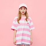 韩国代购正品夏季女装韩版可爱草莓横条纹短袖T裙中长款T恤潮