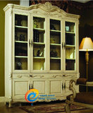 欧式家具美式实木雕花,白色象牙白做旧书柜酒柜榆木4门上海整装