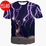 闪电猫咪t恤男女款闪电猫短袖创意恶搞笑魔性衣服3D立体印花体恤