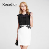 Koradior/珂莱蒂尔正品夏季韩版拼接透视修身收腰雪纺蕾丝连衣裙