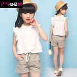 2016夏装新款女童韩版套装儿童装中大童女装夏季短袖短裤两件套潮