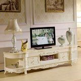 2015新款欧式玉石大理石实木蝴蝶花朵雕花实用电视柜白色