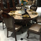 欧式圆餐桌椅组合美式大理石餐桌奢华吃饭桌子 高档餐厅1.5米餐桌