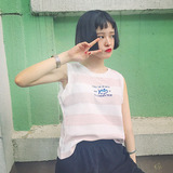 韩国ulzzang印花条纹无袖背心T恤女夏