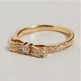 日本Avaron蝴蝶结群镶女钻石戒指18K黄金白金玫瑰金女戒指指环