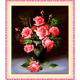 新款客厅十字绣卧室小幅印花十字绣玫瑰花瓶玫瑰油画花瓶餐厅系列