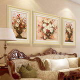 现代欧式客厅装饰画沙发背景墙有框三联画卧室壁画挂画 花开富贵