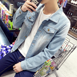 简约时尚韩版修身型牛仔裤夹克秋季青年大码男士休闲长袖潮流外套