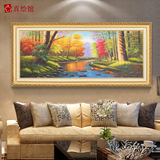 欧式油画手绘 客厅单幅有框装饰画 树林山水风景 欧式古典风景画