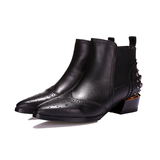 GIVCCON 2015年秋季新款时尚中粗跟真皮骑士靴尖头拼色时尚短靴