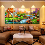 现代简约客厅装饰画中式沙发背景墙三联画餐厅风景画山水组合挂画