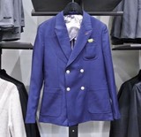 SELECTED思莱德代购414108010海军蓝色男士双排扣修身西服特价