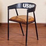 美式乡村铁艺实木办公椅欧式复古防锈铁艺休闲椅咖啡椅带坐垫餐椅
