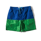 欧美设计师款复古原创中性女装宽松简约时尚蓝绿撞色夏季沙滩短裤