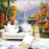 定制3D立体风景油画风格森林电视背景墙纸无缝无纺布客厅卧室壁画