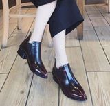 韩国代购正品粗跟单鞋复古酒红色英伦风休闲鞋及裸鞋高跟鞋女鞋
