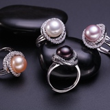 正品天然淡水珍珠戒指韩版S925纯银活口可调节时尚款女款包邮镶钻