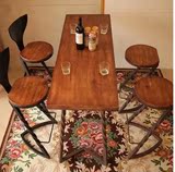 美式乡村复古做旧吧桌铁艺实木怀旧高脚桌子肯德基餐桌椅组合定做