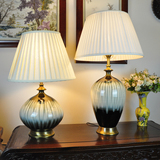 复古美式陶瓷布艺台灯现代简约欧式床头装饰客厅卧室简约全铜台灯