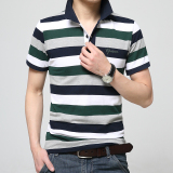 2016男士夏季休闲polo衫条纹半袖衣服短袖t恤青年男装翻领上衣