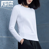 对白2016秋装新款 简约立体坑条长袖纯色毛衣 女 薄款针织打底衫