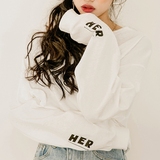2016早秋装新款女装 韩国CHIC复古时尚学院风长袖HER字母纯棉T恤
