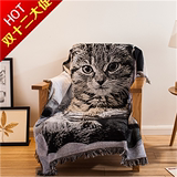美式乡村复古彩色猫咪毯子全棉毯空调毯毛巾毯盖巾盖毯沙发巾线毯