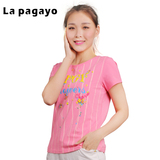 Lapagayo正品春夏季短袖t恤修身百搭上衣女士印花圆领衫A6T1219AC