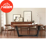 美式乡村餐桌铁艺实木小户型可折叠伸缩餐桌原木中式咖啡桌泡茶桌