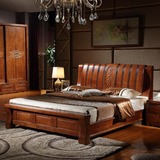御赐福 实木床双人床新现代中式储物高箱床1.8米橡木床雕花结婚床