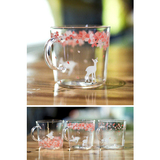 森系 日本 和風櫻花 無鉛耐熱玻璃杯 水茶牛奶杯子 猫兔鹿 3款選