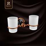 RGCN卫浴 欧式不锈钢双杯架玫瑰金色仿古漱口杯套装浴室五金挂件