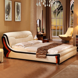 简约现代真皮大床加宽双人床 1.8/2/2.2米2.3米实木床 婚床 软床
