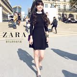 Zara女装正品2015秋冬新款明星同款时尚双层领修身针织收腰连衣裙