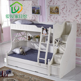 韩式简约高低母子床儿童实木上下功能床 下拖床加梯柜三层床