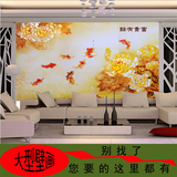 中式电视背景墙纸客厅卧室书房壁纸 大型3d立体壁画富贵有鱼墙布