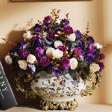 欧式陶瓷花瓶复古玫瑰花整体花艺家居摆件桌面
