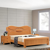包邮 全实木床 榉木双人大床 1.5/1.8米 平板中式婚床储物高箱床