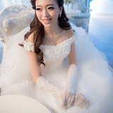 高档新款新娘结婚纱礼服配件纱手套 冬季保暖中长款绣花蕾丝手套