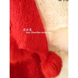 韩国秋冬季天款针织镂空兔毛球球保暖毛线大围巾围脖披肩红白色女