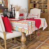大红菱形多色纯棉布艺花台布餐桌布/盖布/茶几布书桌布 可定做