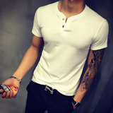 2016夏季韩版潮流男士短袖T恤青少年时尚V领体恤修身男式装打底衫