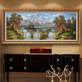 古典风景油画手绘欧式酒店客厅玄关横幅有框装饰画山水聚宝盆挂画