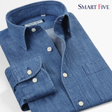 SmartFive 春装时尚休闲牛仔衬衫男长袖修身纯棉水洗柔软牛仔衬衣