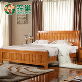 现代简约实木橡木床1.5米双人床1米儿童床1.2单人床1.8高箱储物床