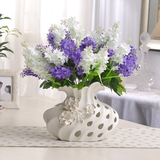 白色陶瓷镂空干花花瓶欧式现代简约插花客厅电视柜装饰品餐桌摆件