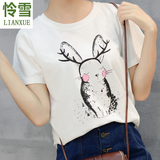 夏季韩版卡通女打底衫女印花兔子可爱宽松短袖t恤女学生半袖体恤