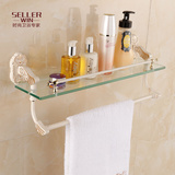 金色加白色浴室五金挂件 钢化玻璃单层置物架卫生间化妆台7605