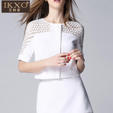 IKXO 艾柯索 2016夏季女装纯色裙子短袖镂空修身显瘦职业女士套装